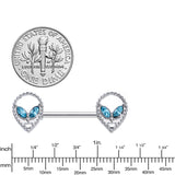 14G 5/8 Aqua Gem Hollow Alien Barbell Nipple Ring Set