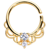 14G 9/16 Clear CZ Gem Gold Tone Lacy Love Nipple Ring Set