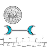 14G 9/16 Faux Turquoise Crescent Moon Barbell Nipple Ring Set