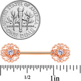 14G 9/16 Clear CZ Gem Rose Gold Hue Heart Barbell Nipple Ring Set