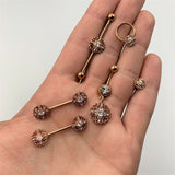 14G Clear CZ Gem Rose Gold Tone Hearts Industrial Barbell 38mm
