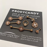 14G Clear CZ Gem Rose Gold Tone Hearts Industrial Barbell 38mm