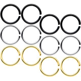 18G 5/16 Black Gold Tone Anodized Seamless Circular Ring Set of 12