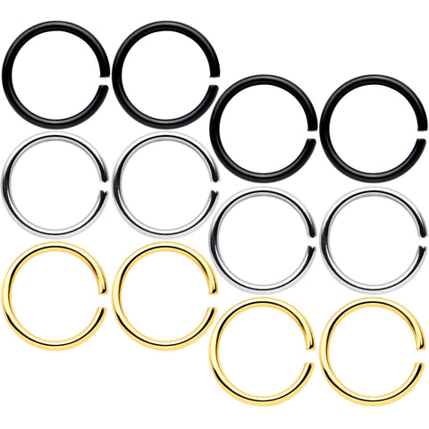 18G 5/16 Black Gold Tone Anodized Seamless Circular Ring Set of 12