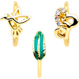 20G 5/16 Clear CZ Gem Gold Tone Bird Heart Nose Hoop Set of 3