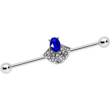 14G Blue Clear Gem Art Deco Fan Industrial Barbell 38mm