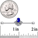 14G Blue Clear Gem Art Deco Fan Industrial Barbell 38mm