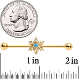 14G Blue CZ Gem Gold Tone Snowflake Industrial Barbell 38mm