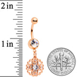 Clear CZ Gem Rose Gold Tone Hearts Dangle Belly Ring