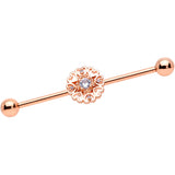 14G Clear CZ Gem Rose Gold Tone Hearts Industrial Barbell 38mm