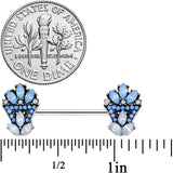 14G 5/8 Blue White Faux Opal Ornate Barbell Nipple Ring Set