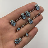 Blue White Faux Opal Ornate Double Mount Belly Ring