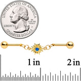 14G Blue Faux Druzy Gold Tone Sun Chain Industrial Barbell 38mm