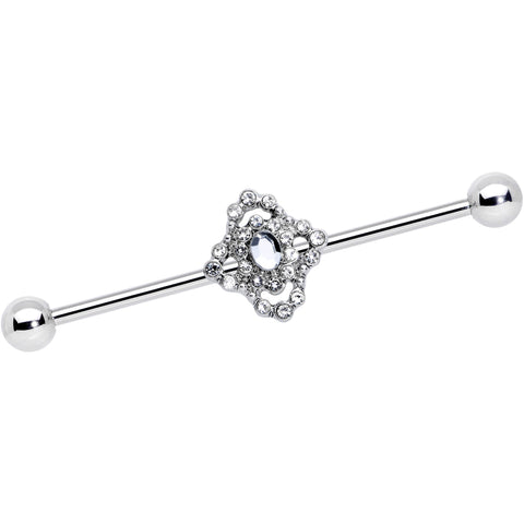 14G Clear Gem Baroque Cross Industrial Barbell 38mm