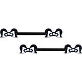 14G 9/16 Black White Formal Bow Barbell Nipple Ring Set