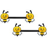 14G 9/16 Black Yellow Winking Bee Barbell Nipple Ring Set