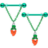 14G 11/16 Leprechaun St Patricks Day Chain Dangle Nipple Ring Set