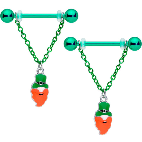 14G 11/16 Leprechaun St Patricks Day Chain Dangle Nipple Ring Set