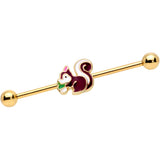 14G Gold Tone Snacking Squirrel Industrial Barbell 38mm