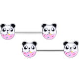 14G 9/16 Pink White Panda Donut Barbell Nipple Ring Set