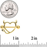 14G 5/8 Gold Tone Devil Heart Valentines Day Nipple Shield Set
