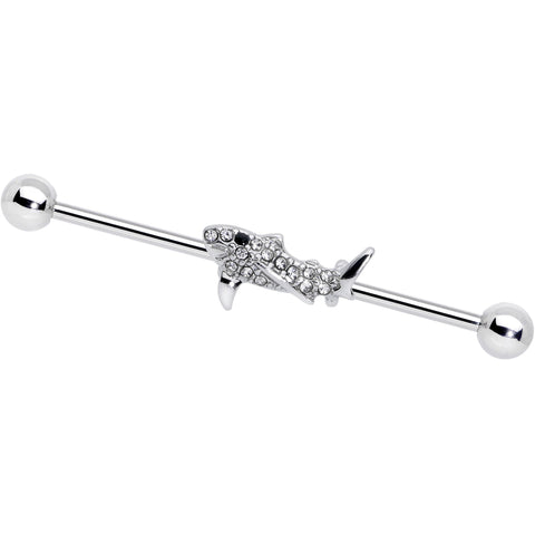 14G Clear Black Gem Shark Industrial Barbell 38mm