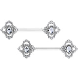 14G 9/16 Clear Gem Baroque Cross Barbell Nipple Ring Set