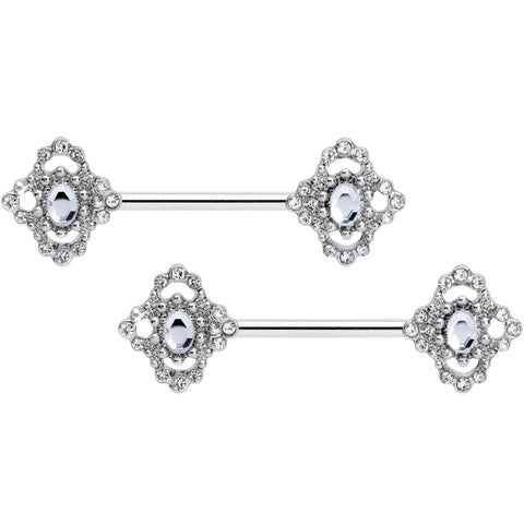 14G 9/16 Clear Gem Baroque Cross Barbell Nipple Ring Set