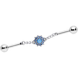 14G Aqua Gem Sunburst Chain Dangle Industrial Barbell 40mm