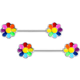 14G 5/8 Rainbow Hippie Flower Barbell Nipple Ring Set