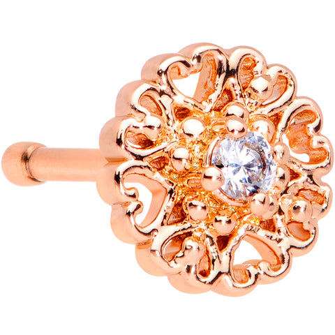 20G 5/16 Clear CZ Gem Rose Gold Tone Heart Love Nose Bone