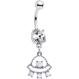 Clear CZ Gem White Faux Opal UFO Dangle Belly Ring