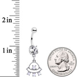 Clear CZ Gem White Faux Opal UFO Dangle Belly Ring