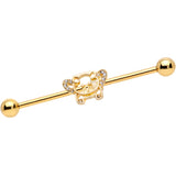 14G Clear Gem Gold Tone Flying Pig Industrial Barbell 38mm