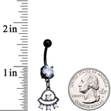 Clear CZ Gem Black White Faux Opal UFO Dangle Belly Ring