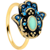 20G 5/16 Gold Tone Aqua Ornate Hamsa Hand Nose Hoop
