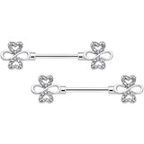 14G 9/16 Clear Gem Heart Shamrock Barbell Nipple Ring Set
