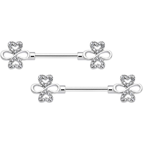 14G 9/16 Clear Gem Heart Shamrock Barbell Nipple Ring Set