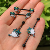 14G 9/16 Black Creepy Halloween Tea Barbell Nipple Ring Set