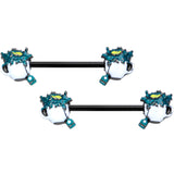 14G 9/16 Black Creepy Halloween Tea Barbell Nipple Ring Set