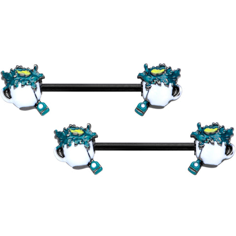 14G 9/16 Black Creepy Halloween Tea Barbell Nipple Ring Set