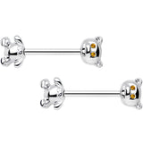 14G 9/16 Yellow Gem Teddy Bear Barbell Nipple Ring Set