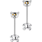 14G 9/16 Yellow Gem Teddy Bear Barbell Nipple Ring Set