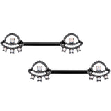 14G 9/16 White Faux Opal Black UFO Barbell Nipple Ring Set