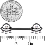 14G 9/16 White Faux Opal Black UFO Barbell Nipple Ring Set