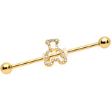 14G Clear Gem Gold Tone Hollow Bear Industrial Barbell 38mm