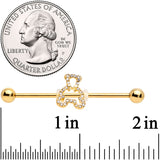 14G Clear Gem Gold Tone Hollow Bear Industrial Barbell 38mm