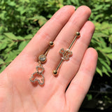 14G Clear Gem Gold Tone Hollow Bear Industrial Barbell 38mm