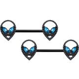 14G 5/8 Aqua Gem Black Hollow Alien Barbell Nipple Ring Set