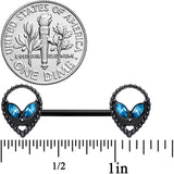 14G 5/8 Aqua Gem Black Hollow Alien Barbell Nipple Ring Set